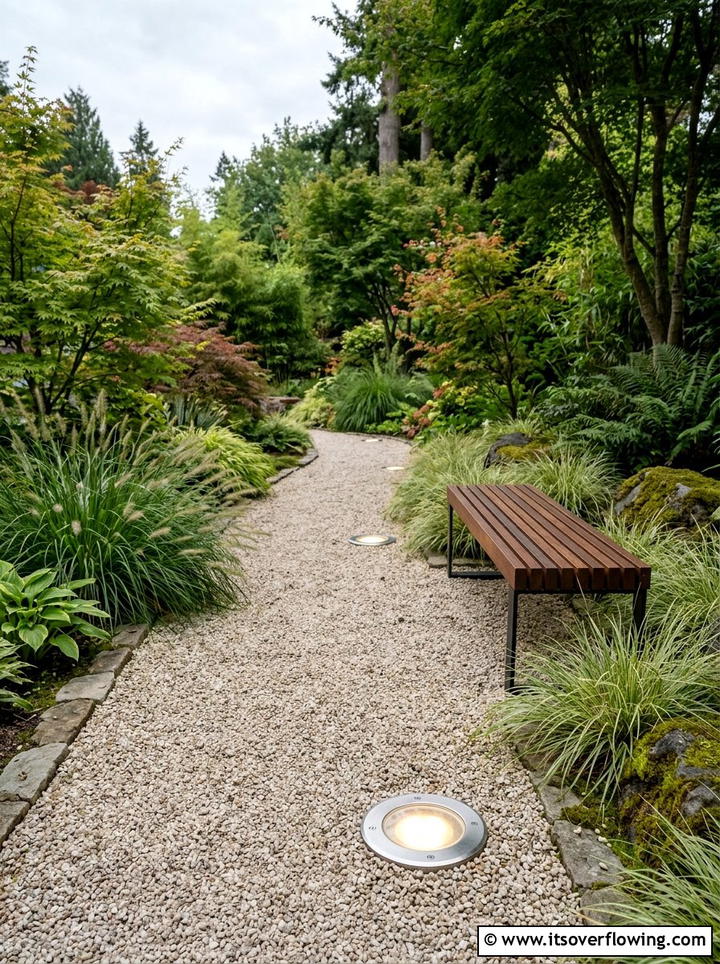 Disk light for gravel path - 25 garden ideas with pathway lights