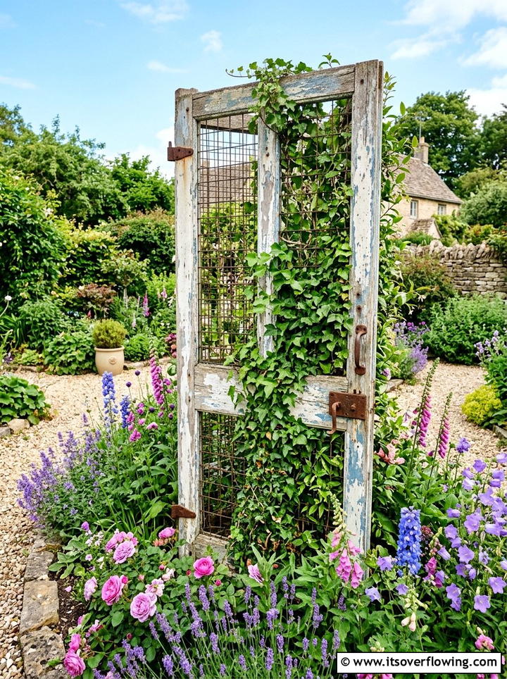 Distressed Door Garden Trellis - 25 backyard decorating ideas with old door decor