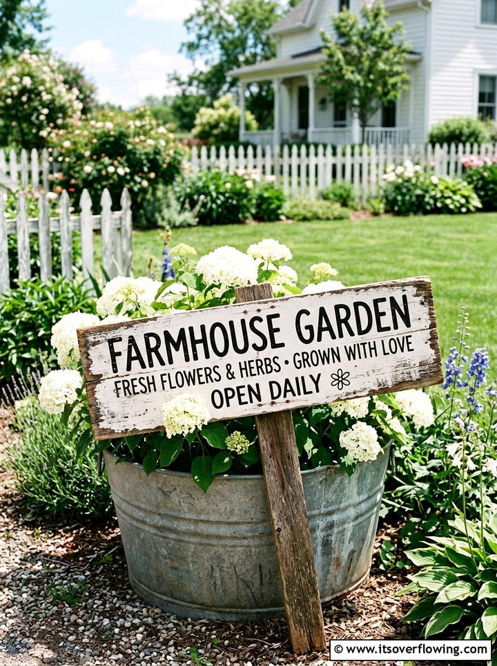 Distressed Farmhouse Garden Sign - 25 garden decor ideas with signs