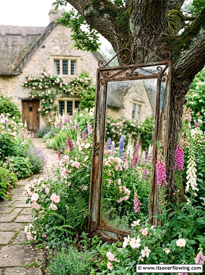 Distressed Metal Mirror For Cottage Garden - 25 garden decor ideas with mirrors