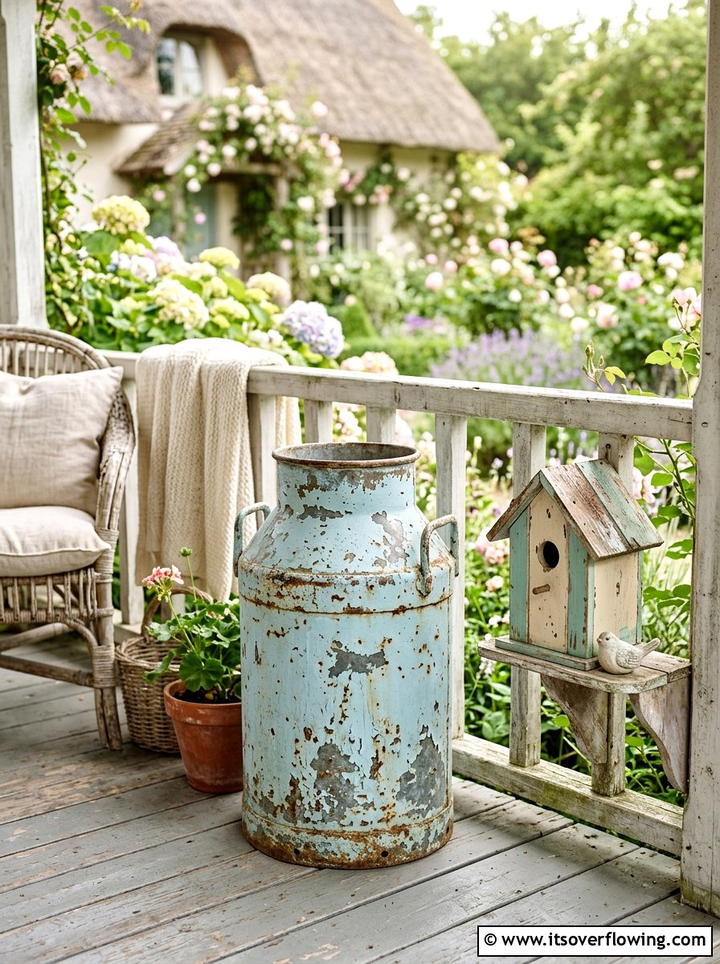 Distressed Milk Can - 25 front porch decor ideas with old milk cans