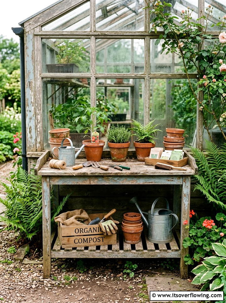 Distressed Potting Bench - 25 creative garden ideas with rustic charm