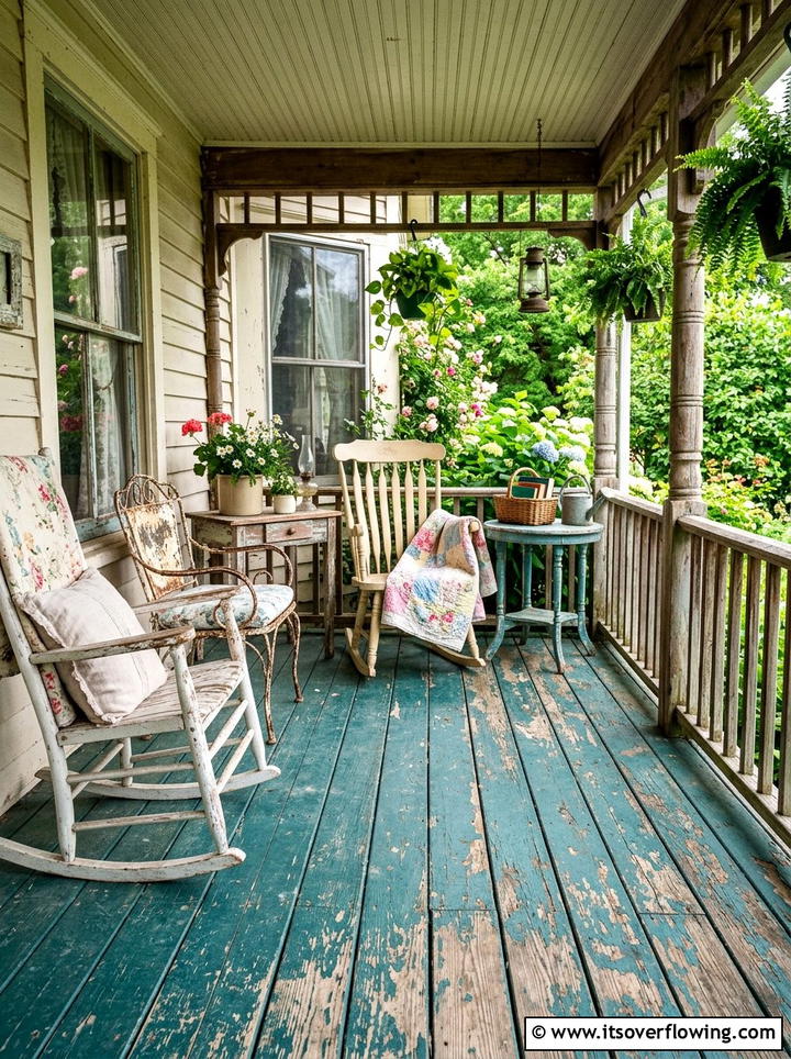 Distressed Teal Porch Floor - 25 front porch ideas with painted floor