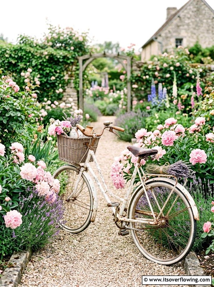 Distressed White Garden Bike - 25 upcycled garden ideas with old bicycles