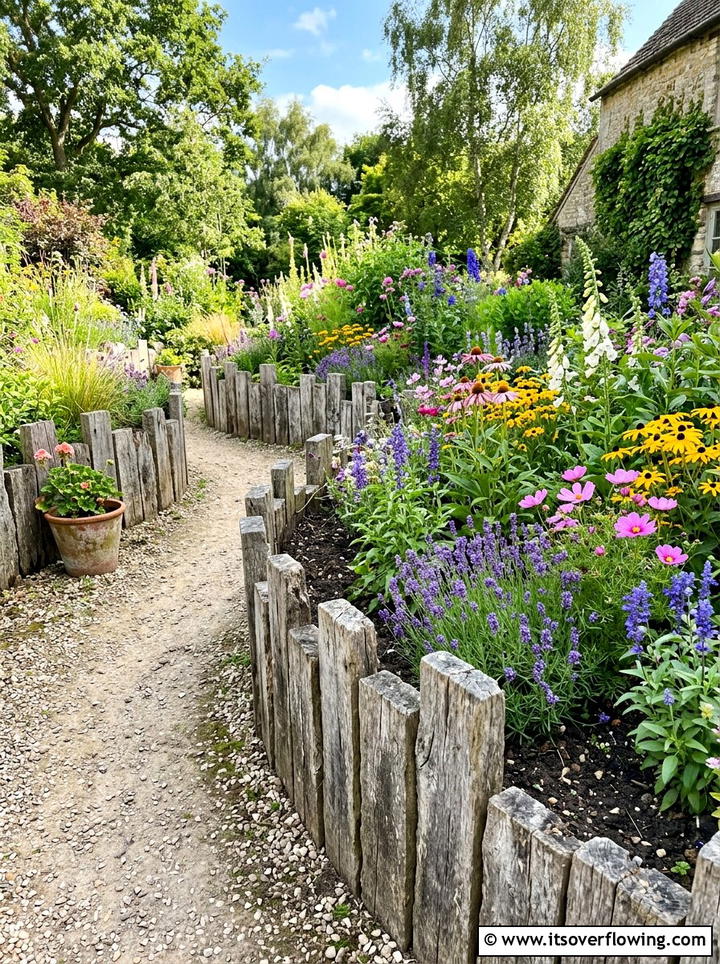 Distressed Wood Garden Border - 25 creative garden ideas with reclaimed wood beds