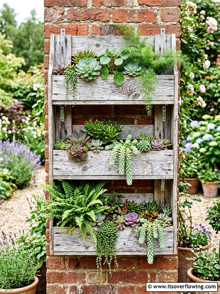 Distressed Wood Vertical Planter - 25 backyard decorating ideas with reclaimed wood projects