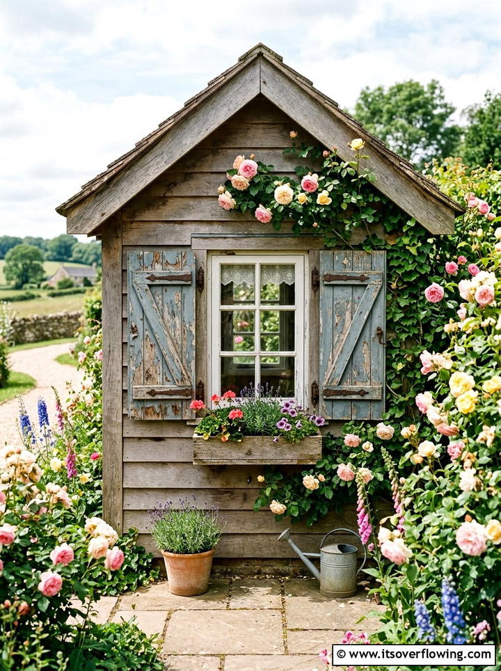Distressed Wooden Shutter - 25 upcycled garden ideas with old fence boards
