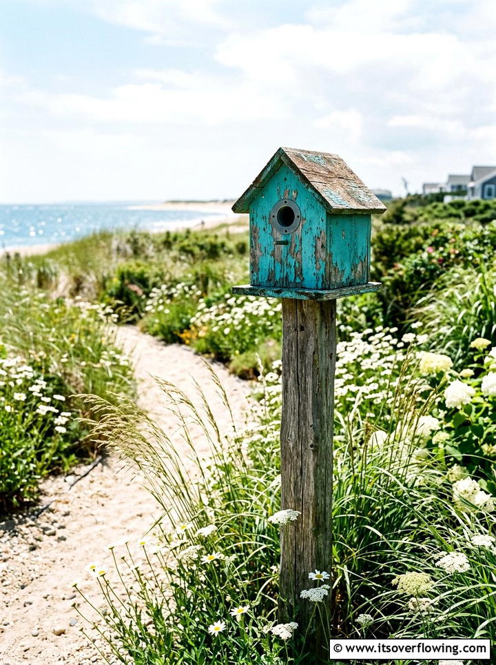 Distressed teal birdhouse - 25 garden decor ideas with birdhouses