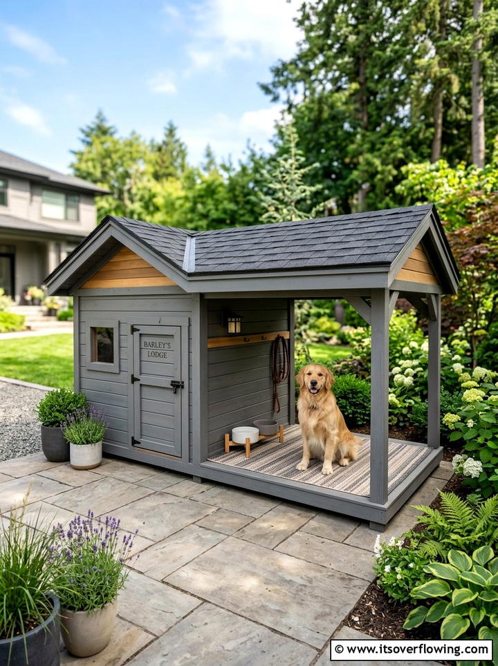 Dog kennel with porch - 25 garden ideas for pets