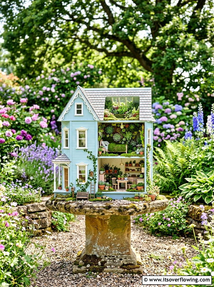 Dollhouse fairy garden - 25 recycled garden ideas with old toys