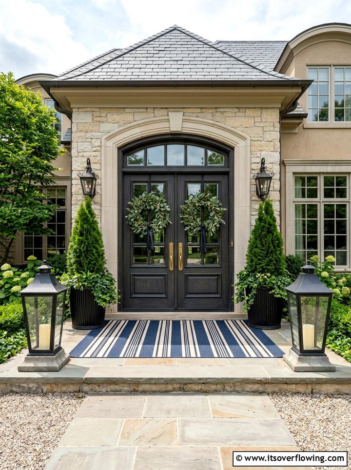 Double Front Door - 25 front porch decor ideas with eucalyptus wreath