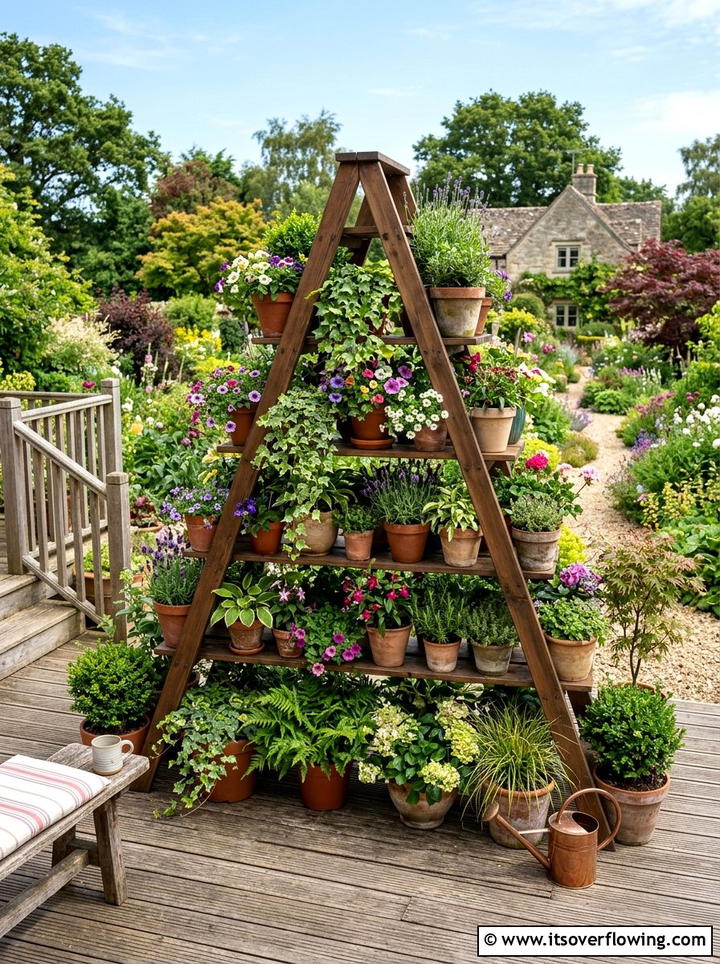 Double Sided Plant Ladder - 25 garden decor ideas with ladder plant stands