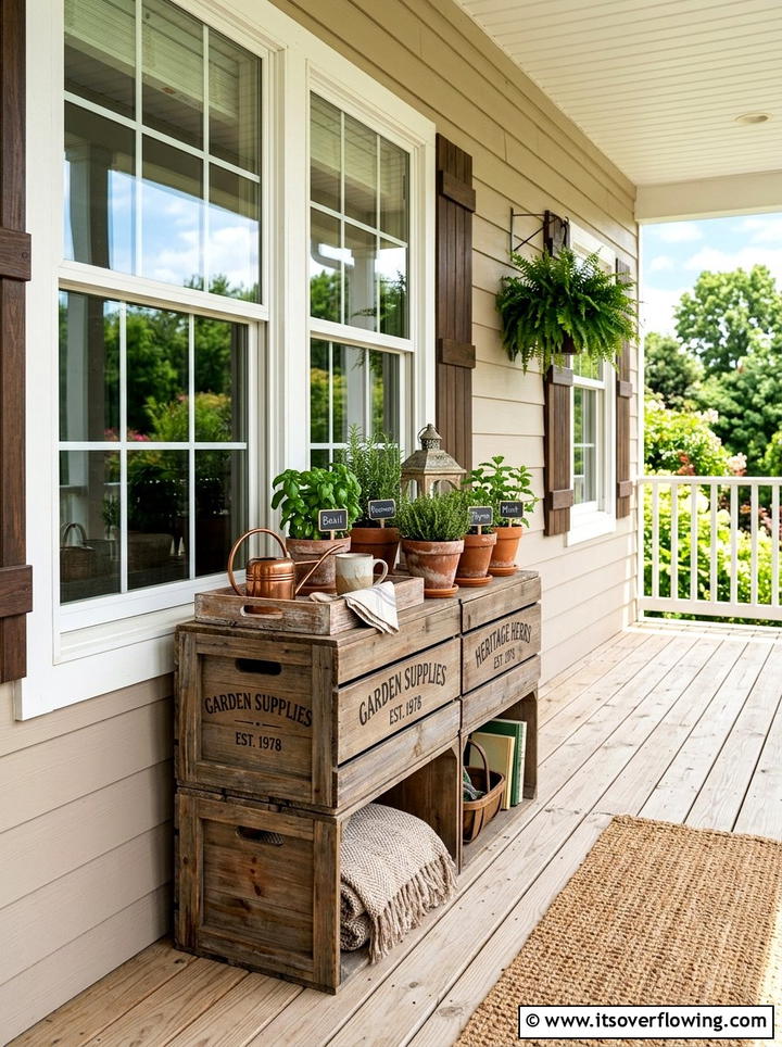 Double Stacked Crate Console Table - 25 front porch ideas with crate decor