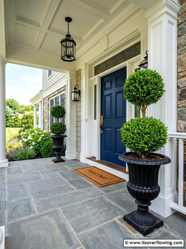 Double ball boxwood topiary - 25 front porch ideas with topiaries