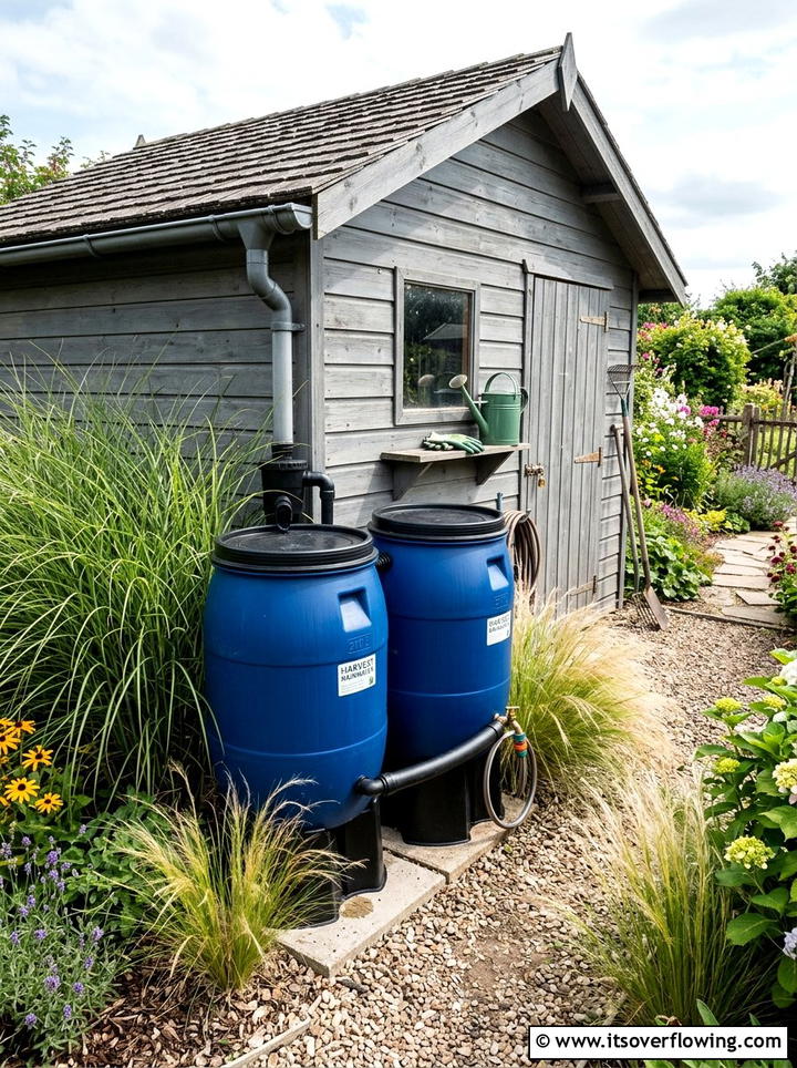 Double barrel water harvesting system - 25 creative garden ideas with rain barrel displays