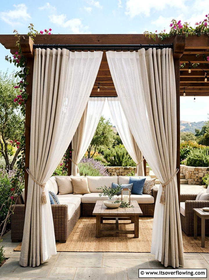 Double layer pergola curtains - 25 garden decor ideas with pergola curtains