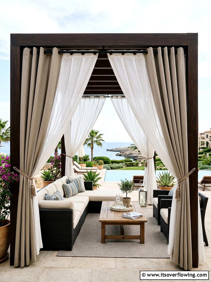 Double layer pergola curtains - 25 backyard ideas with pergola curtains