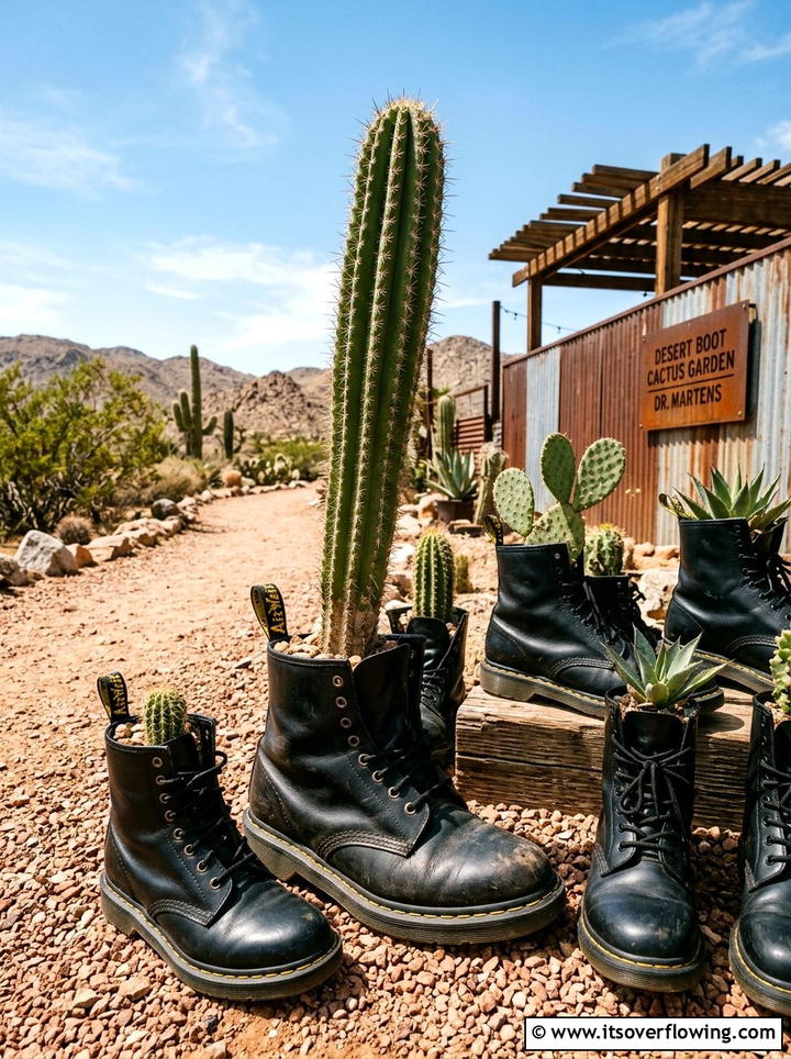 Dr Martens Boot Cactus Display - 25 upcycled garden ideas with old boots