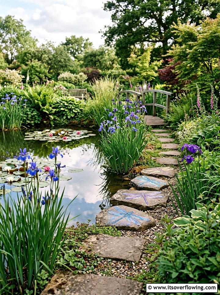 Dragonfly garden path - 25 creative garden ideas with painted stepping stones