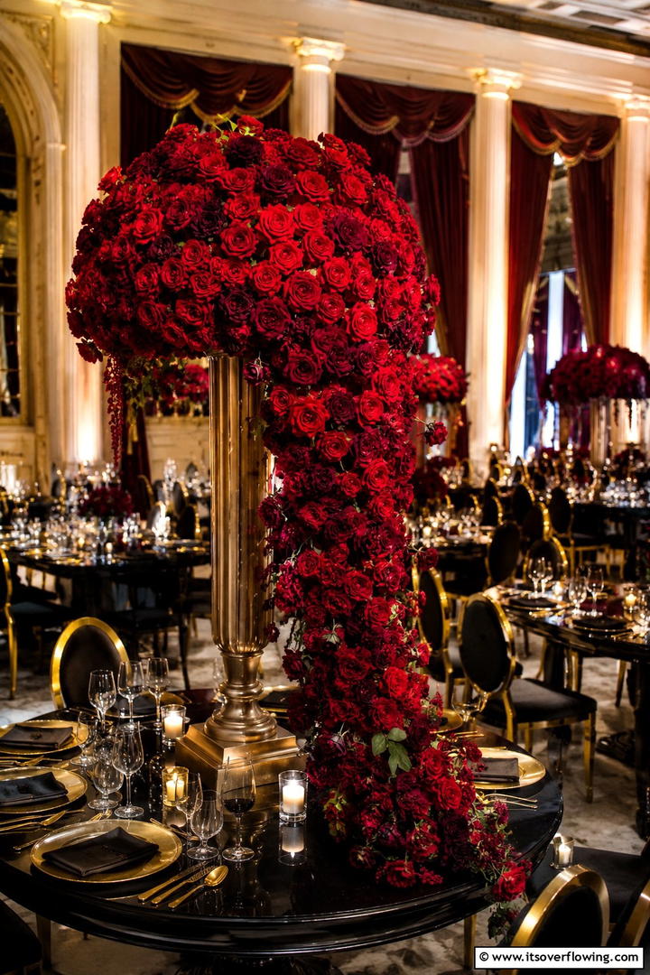 Dramatic Rose Cascade - 30 Tall Wedding Centerpiece Ideas for Elegant Table Displays