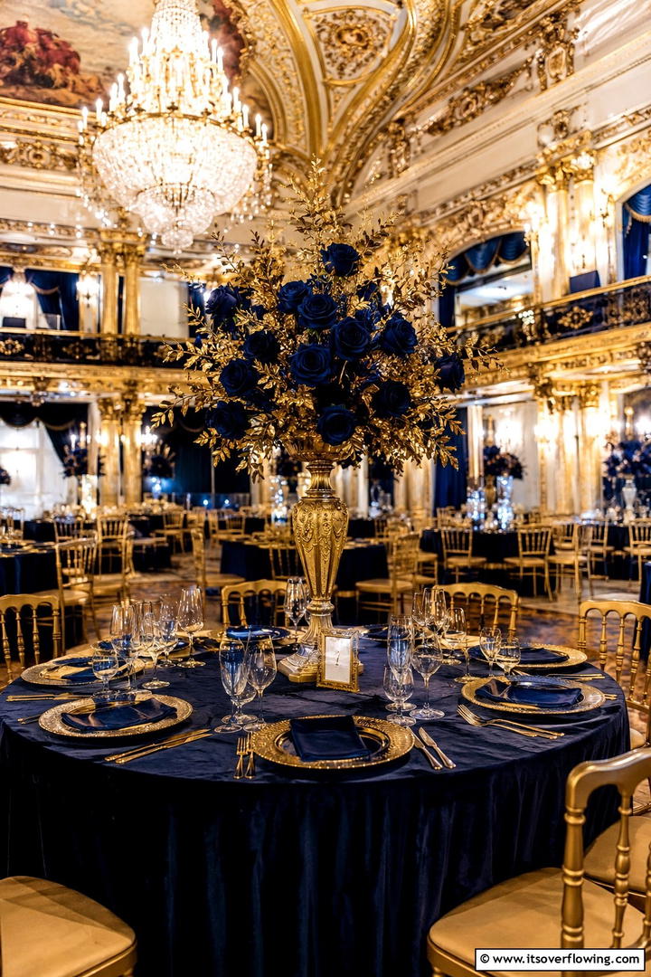 Dramatic Velvet and Gold Design - 30 Tall Wedding Centerpiece Ideas for Elegant Table Displays