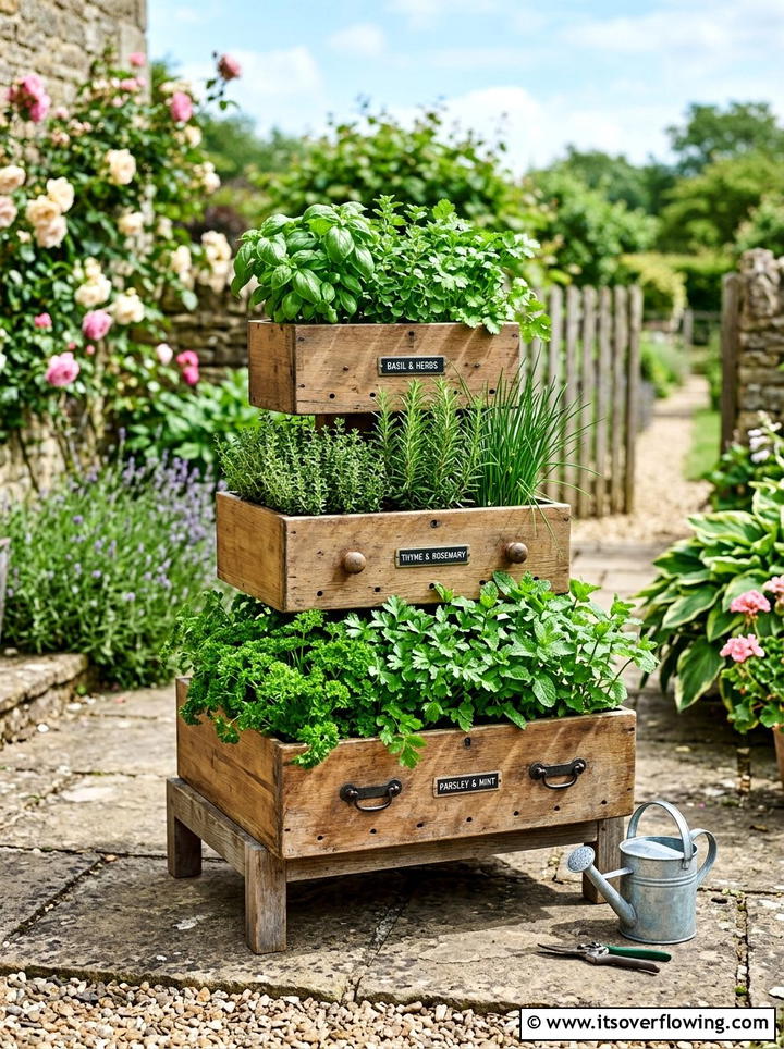 Drawer Herb Garden - 25 backyard ideas with old furniture