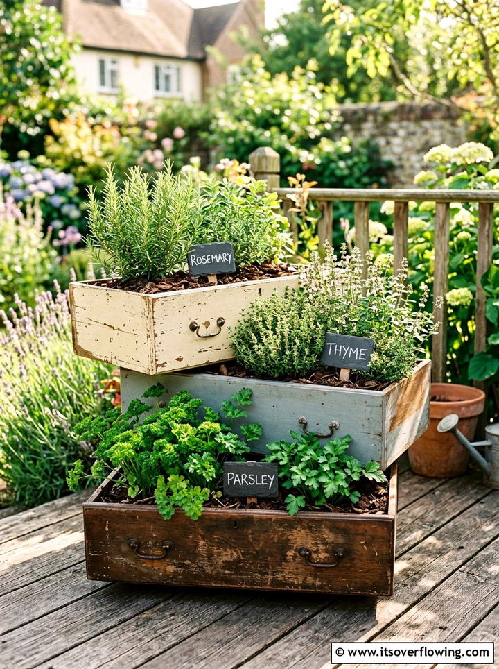 Drawer Herb Garden - 25 backyard decorating ideas with recycled materials