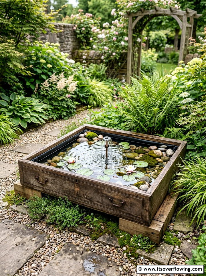 Drawer Water Feature - 25 upcycled garden ideas with old drawers