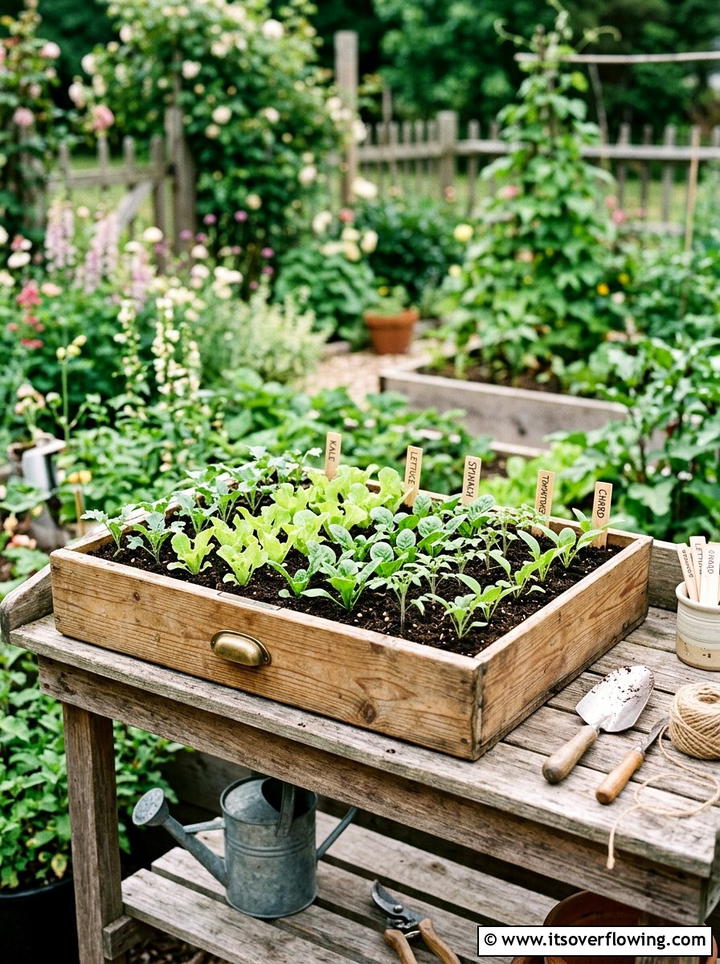 Drawer seedling tray - 25 cheap garden ideas with recycled materials