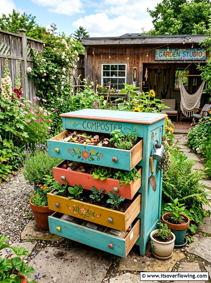 Dresser Drawer Composter - 25 upcycled garden ideas with compost bins