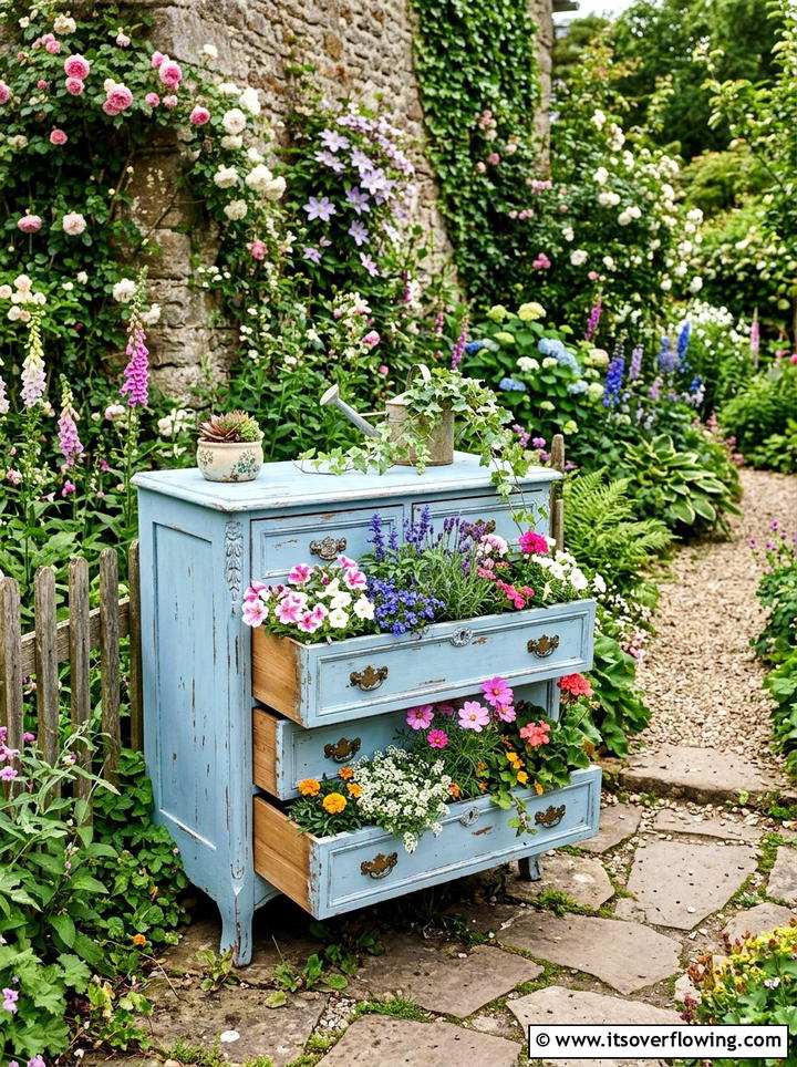 Dresser Drawer Planter - 25 upcycled garden ideas for year round decor