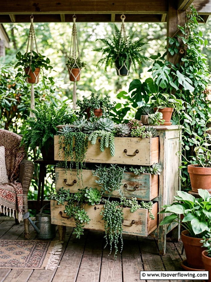 Dresser Drawer Planter - 25 upcycled garden ideas with succulent planters