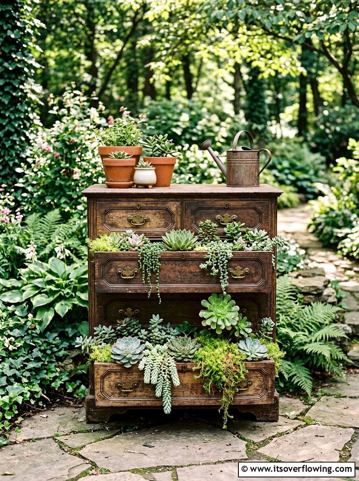Dresser Drawer Planters - 25 upcycled garden ideas for community gardens