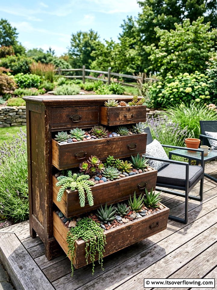 Dresser Drawer Succulent Garden - 25 upcycled garden ideas for backyards