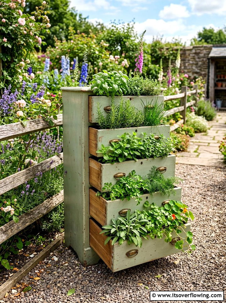 Dresser drawer garden - 25 cheap garden ideas with thrifted decor