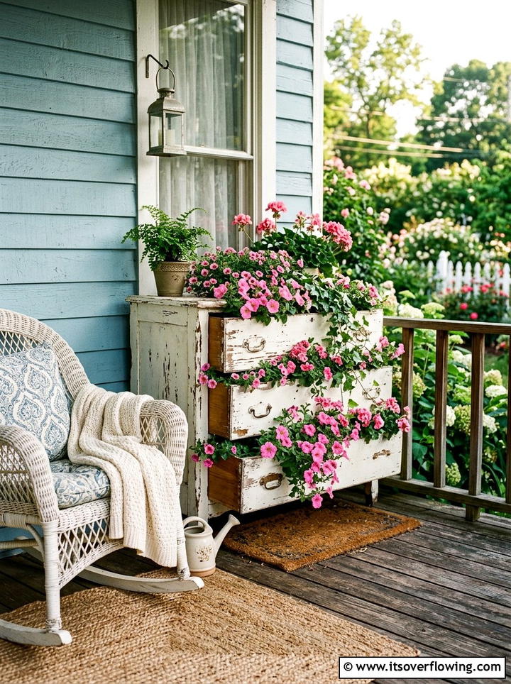 Dresser drawer planter - 25 recycled garden ideas for porch decor