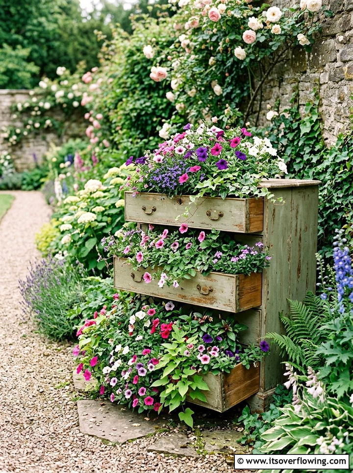 Dresser drawer planter - 25 reusing old things ideas for vertical garden