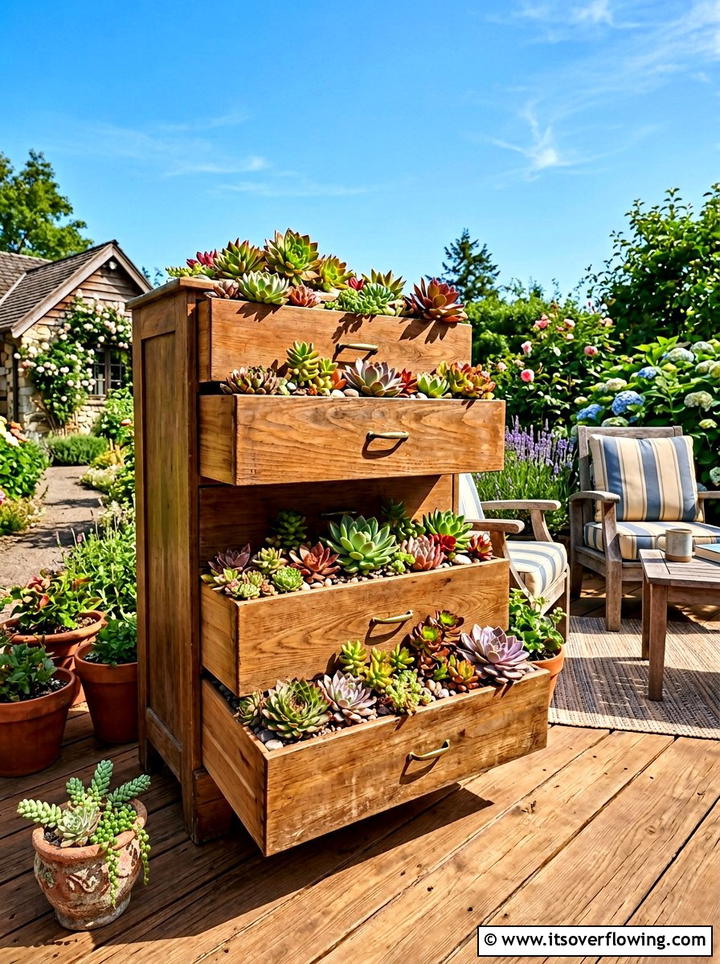 Dresser drawer planter box - 25 upcycled garden ideas for sunny spaces
