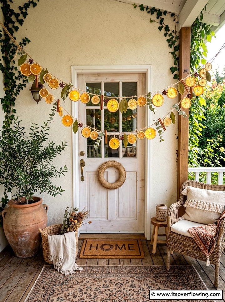 Dried Citrus Garland Porch - 25 front porch decor ideas with garlands