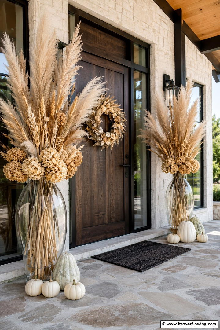 Dried Floral Arrangement Focus - 50 Modern Fall Porch Decor Ideas Roundup- Warm Welcomes