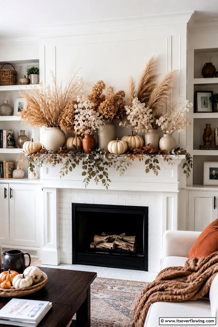 Dried Floral Mantel Arrangement - 50 Fall Mantel Decor Ideas for Cozy Spaces This Season