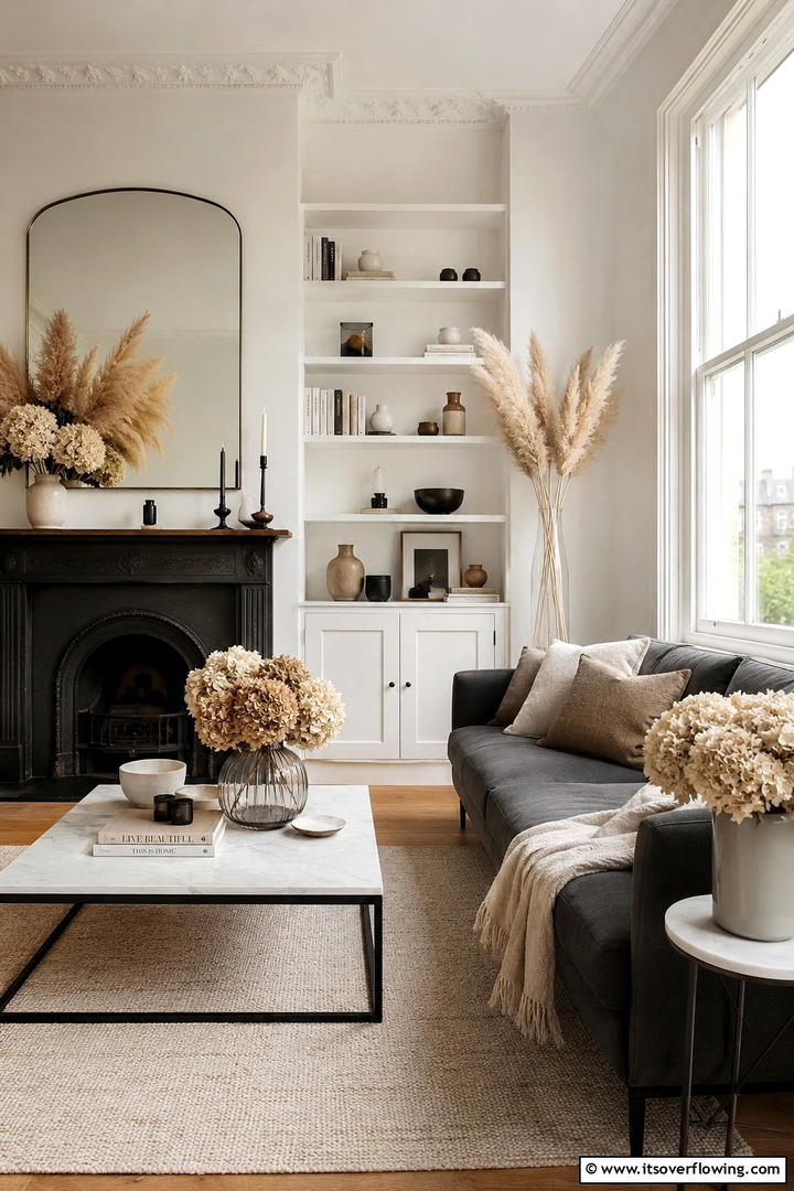 Dried Flower Displays - 50 Living Room Fall Decor Ideas for Cozy Autumn Updates