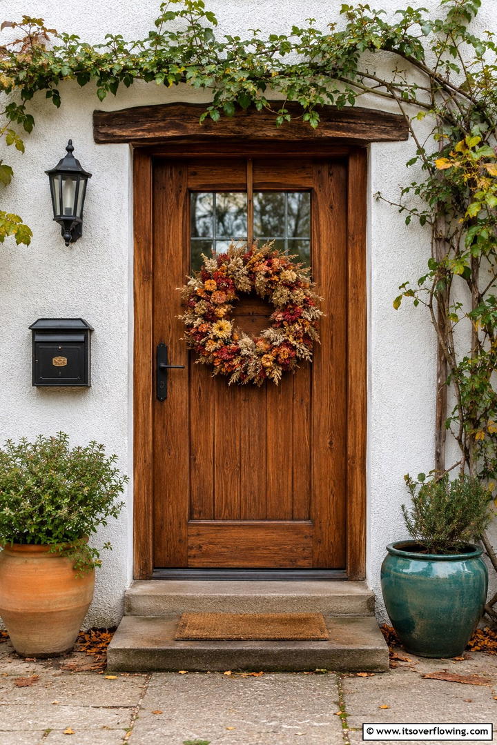 Dried Flower Wreath Display - 50 Fall Front Door Decor Ideas Roundup- Curb Appeal