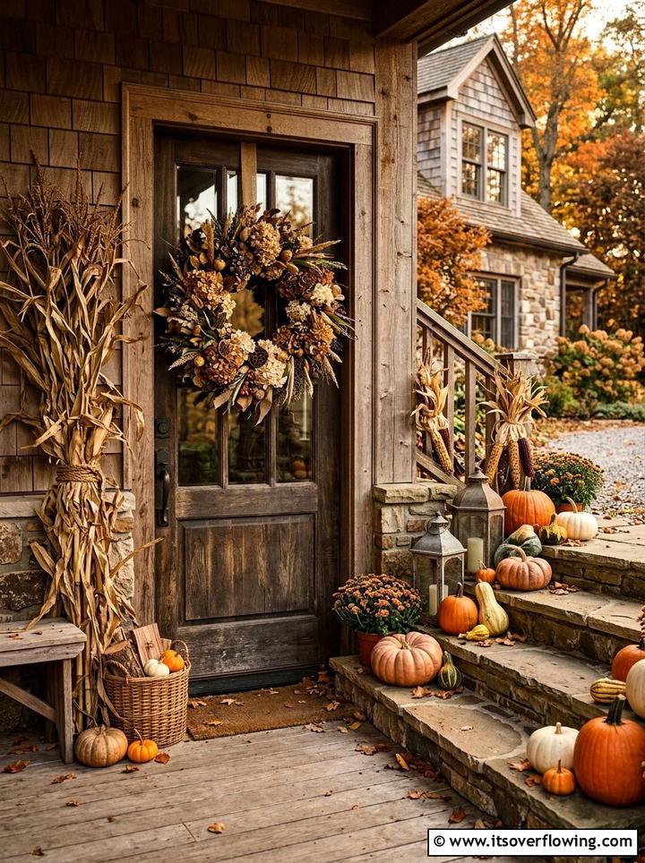 Dried Hydrangea Wreath Style - 25 front porch decor ideas with hydrangea wreath