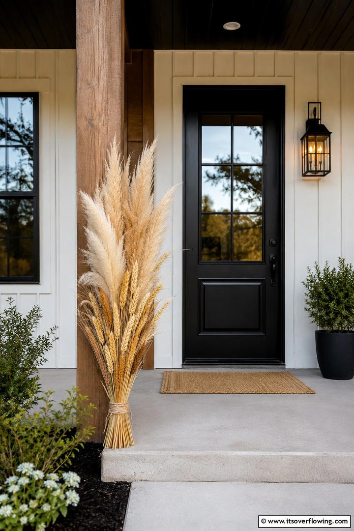 Dried Pampas and Wheat Bundle - 50 Fall Front Door Decor Ideas Roundup- Curb Appeal