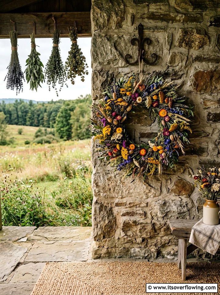 Dried Wildflower Design - 25 front porch ideas with seasonal wreaths