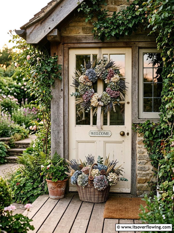 Dried flower porch decor - 25 front porch ideas with door garland