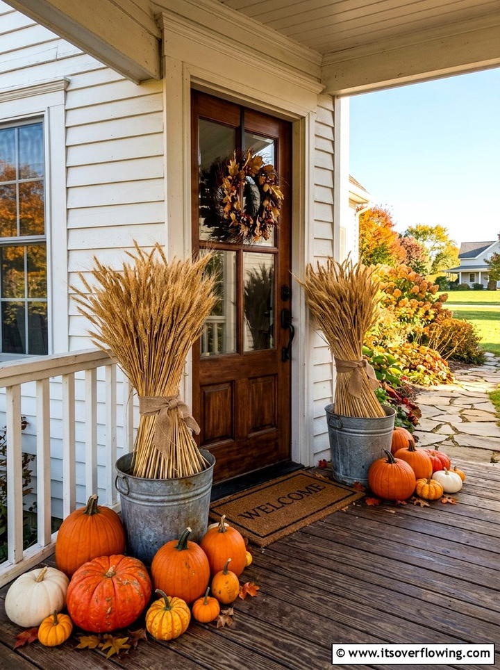 Dried wheat bundles - 25 front porch decor ideas for thanksgiving