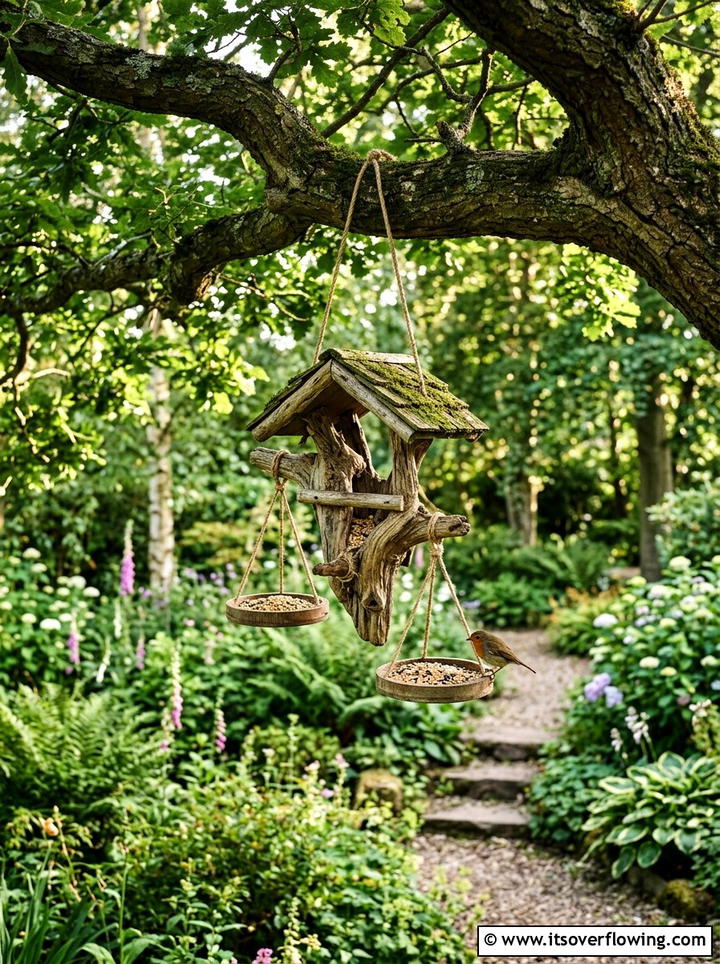 Driftwood Bird Feeder - 25 upcycled garden ideas with driftwood