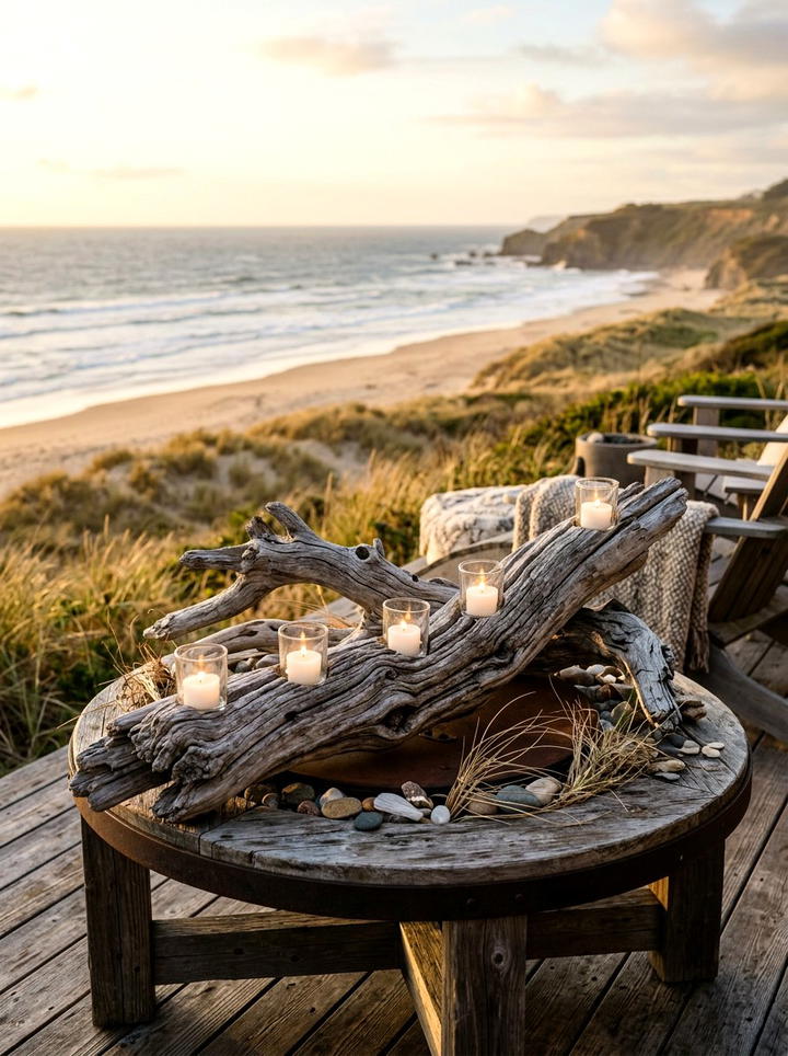 Driftwood Centerpiece - 25 backyard decorating ideas with candle holders
